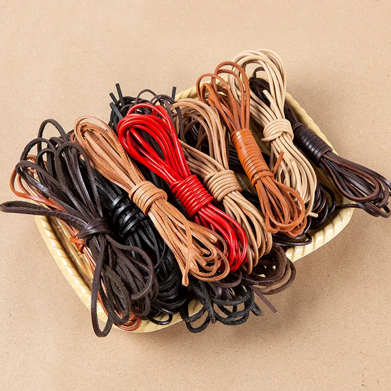 5Meters Retro Genuine Leather Cord 3/4/5/6/8mm Flat Strand Cow Leather Rope Fit Necklace Bracelet DIY Jewelry Making Accessories