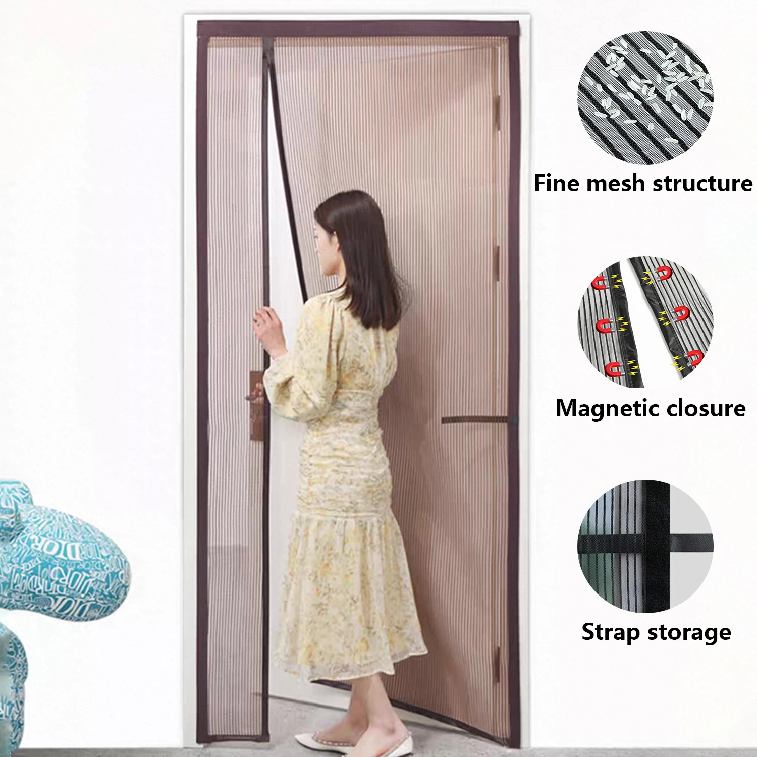 Magnetic Screen Door Curtain Mosquito, Heavy-Duty Mosquito Net, Hands-Free Mesh Curtain, Child and Pet Friendly, No Drilling