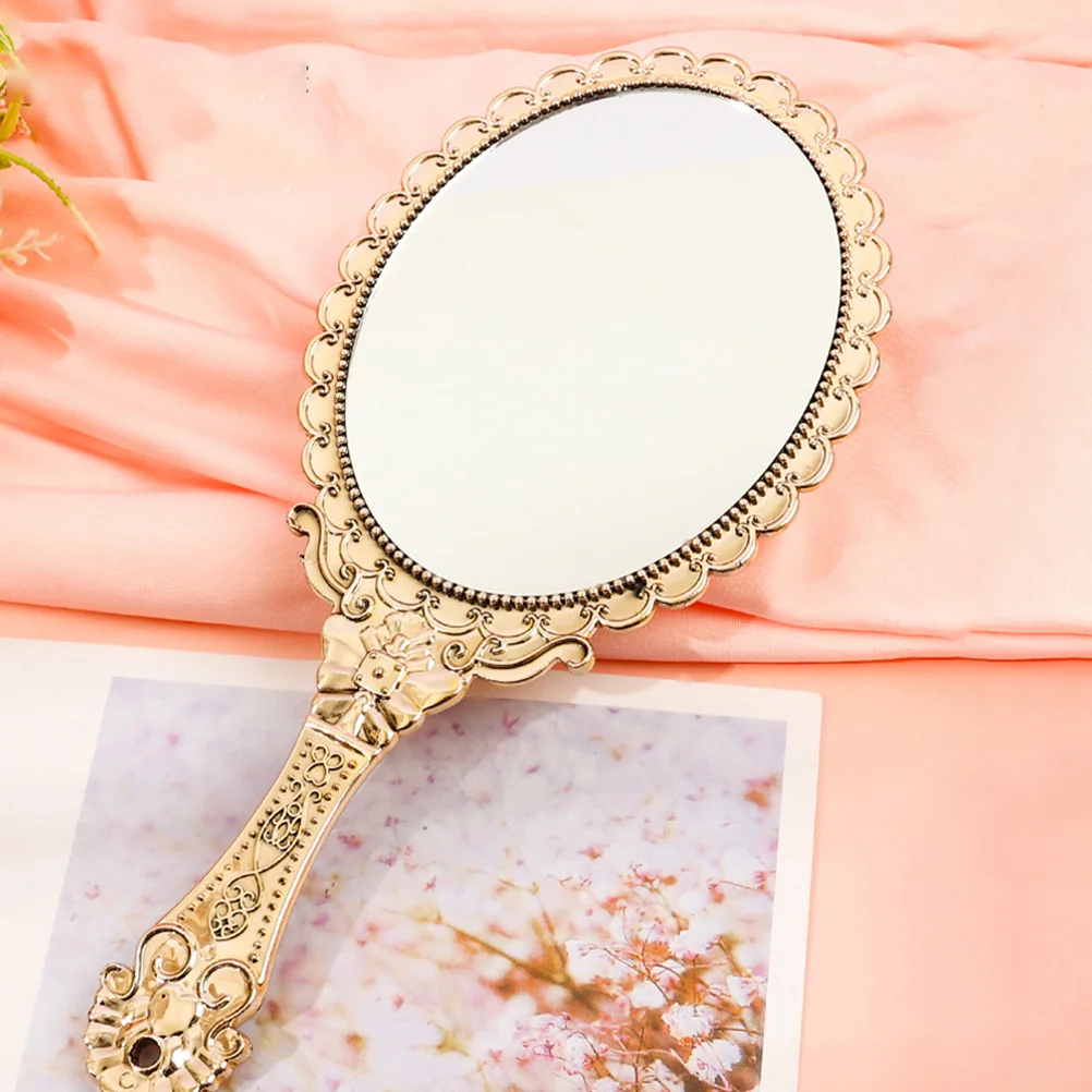 Baroque Style Handheld Mirror Small And Portable Makeup Mirror For Travel Hand Held Self Hair Cutting Mirror True Reflection