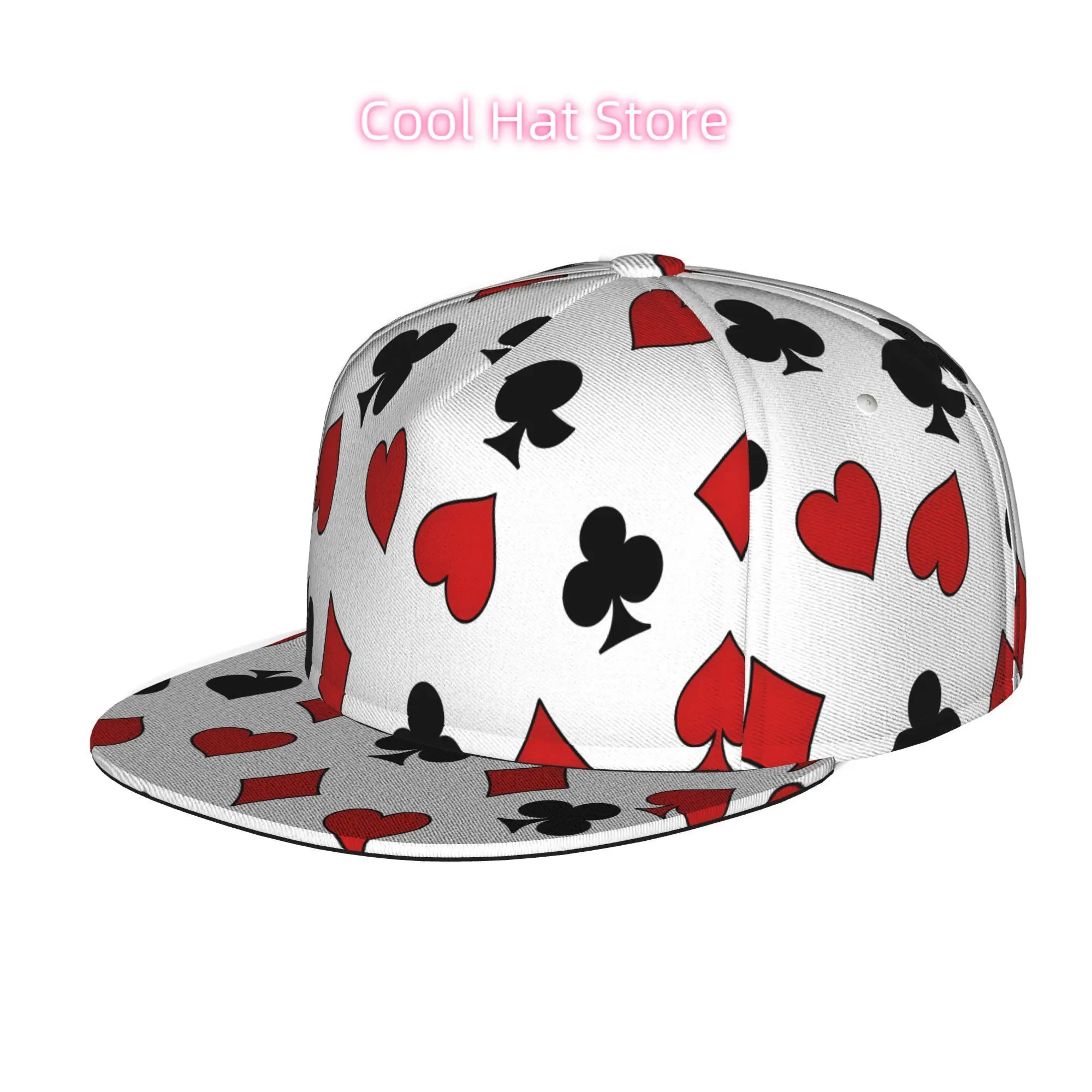 Baseball Cap with a Design of Playing Card Suits, Suitable for Men, Women, And Unisex. This Flat Brim Snapback Hat Is Perfect fo