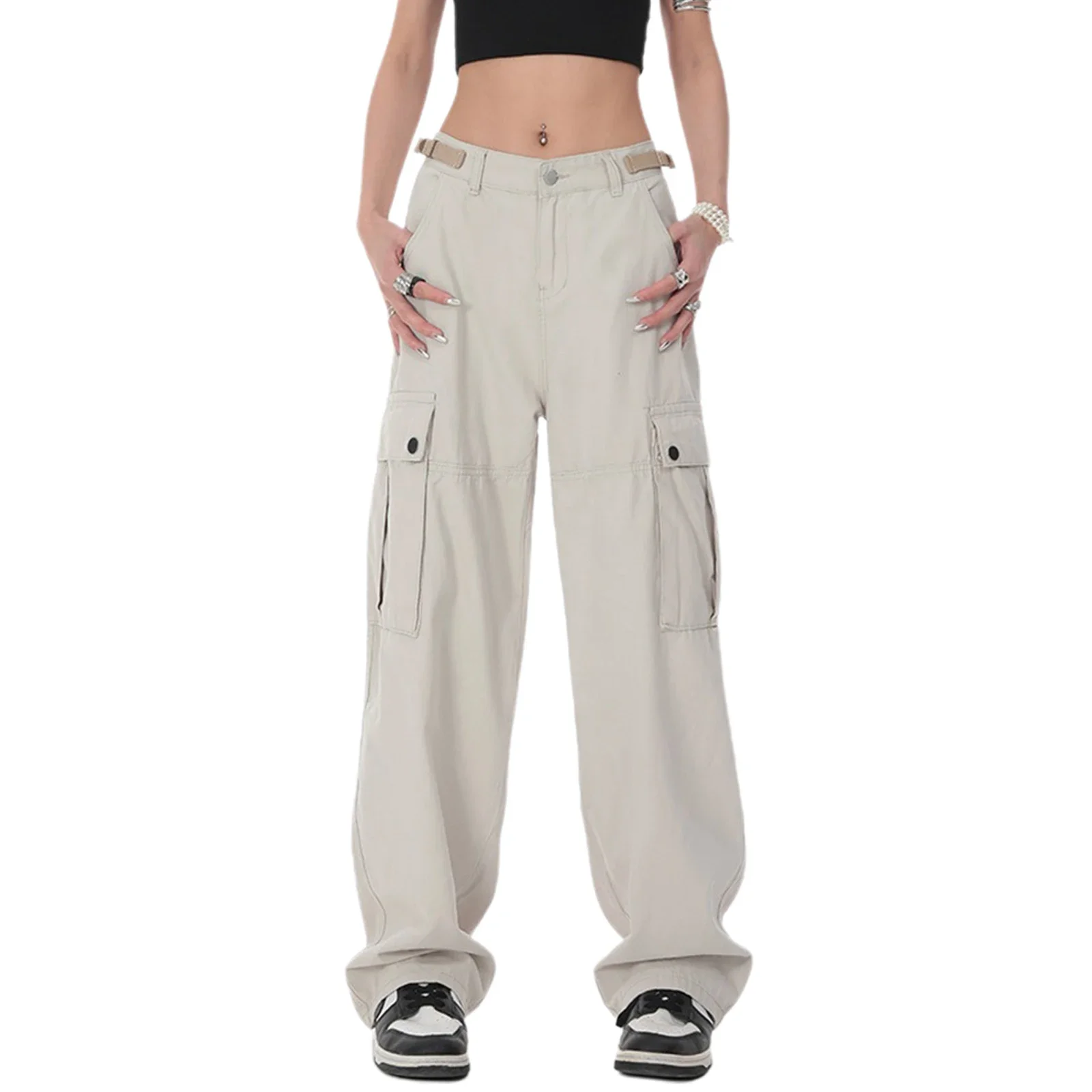 Streetwear Casual Cargo กางเกงผู้หญิงใหม่กางเกงฤดูร้อนบางตรงกางเกงแฟชั่น Casual กระเป๋า Pantalon Femme