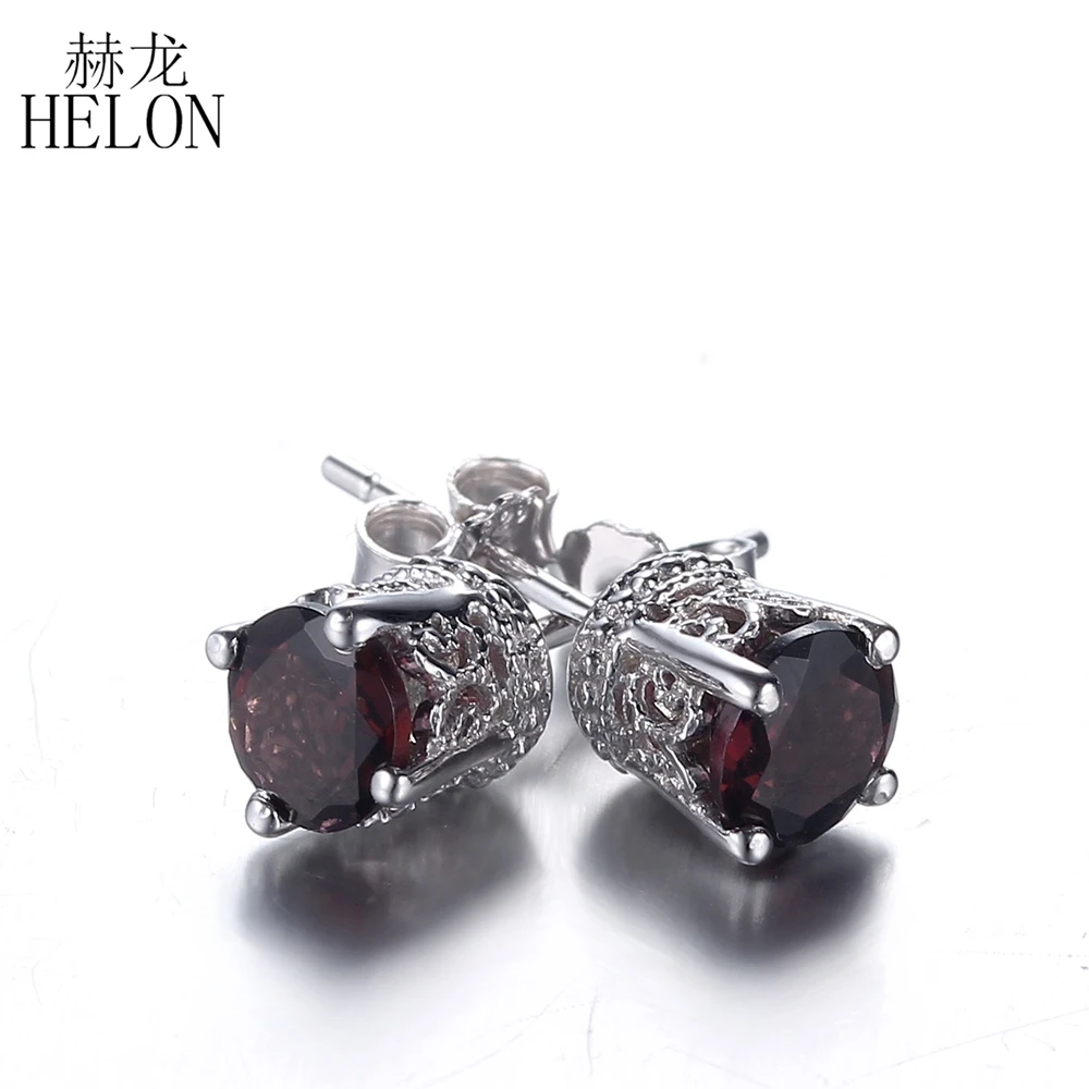 HELON Tourmaline Earrings Solid 14k 10k White Gold Round 5mm Tourmaline Gemstone Stud Earrings For Women Vintage Jewelry Gift