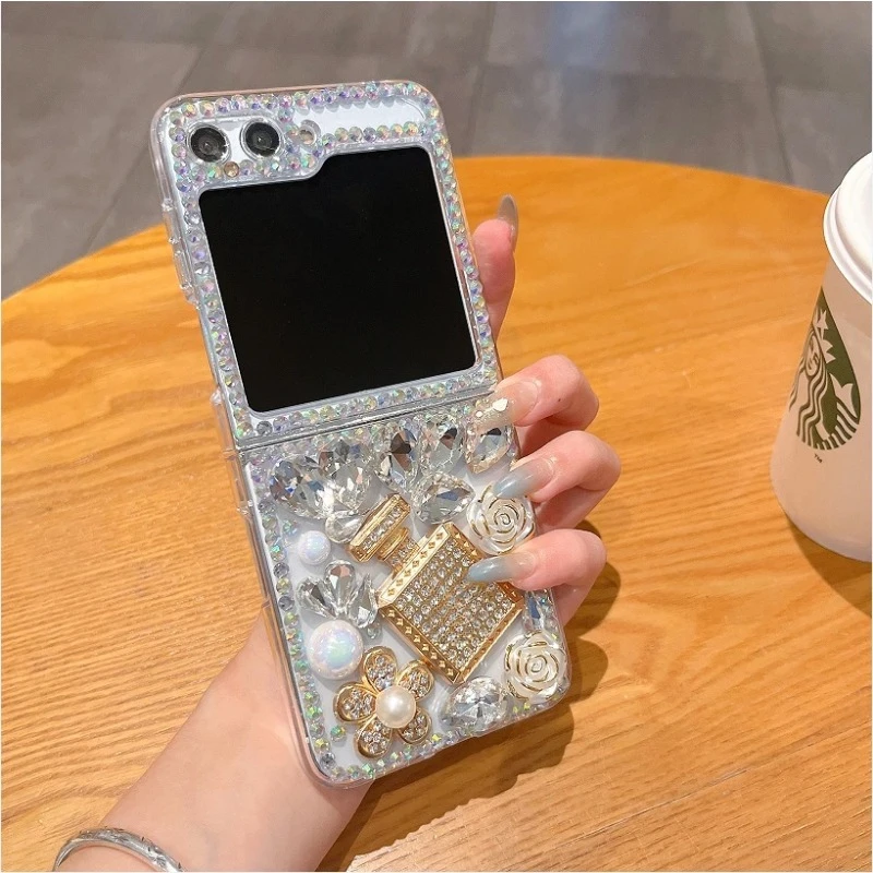 

Bling Diamond Rhinestone Case for Samsung Galaxy Z Flip4, Flower, Bear, Pumpkin, Glitter, Protective Cover, Z Flip6