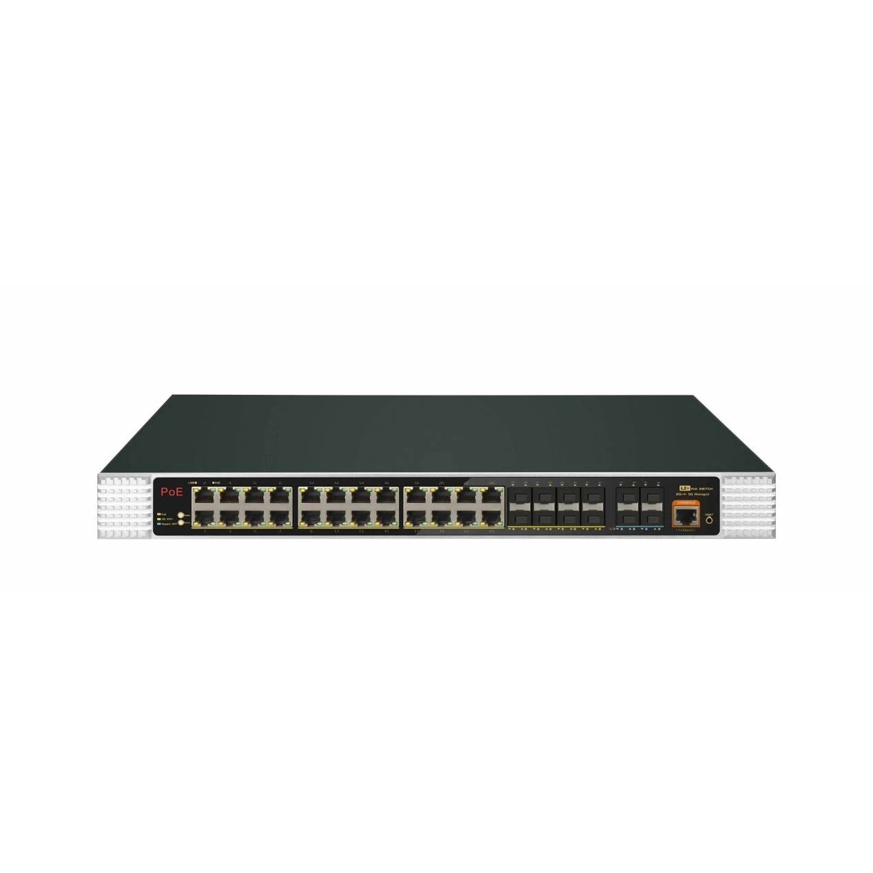 36 Port 6KV L2+Managed Industrial PoE Switch 24*10/100/1000Mbps PoE port+8*10/100/1000Mb SFP+4*10G SFP+  400W VLAN Isolation