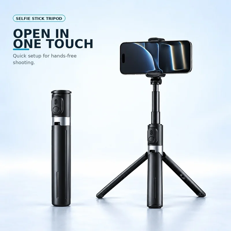 X7 One-Piece Touch-to-Open Selfie Stick with Bluetooth Remote, Portable Floor Tripod Stand, Pop-Up Jump Pole