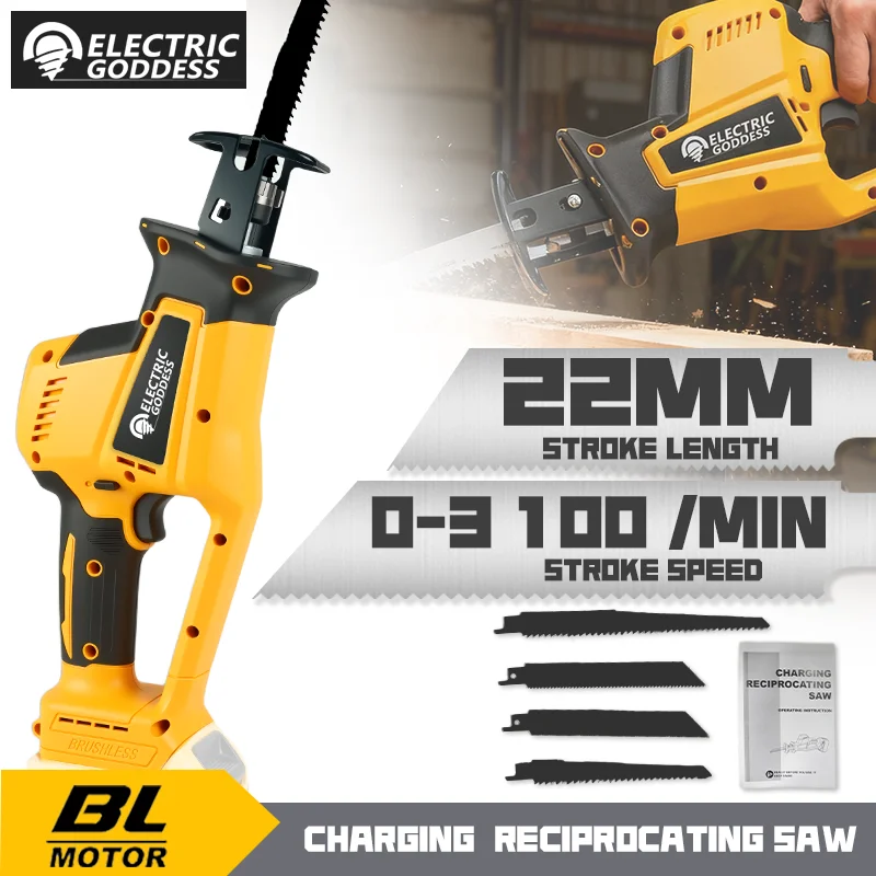 

Brushless Electric Reciprocating Saw Cordless Tree Cutting Saw Power tool For Dewalt 20V Battery Pins