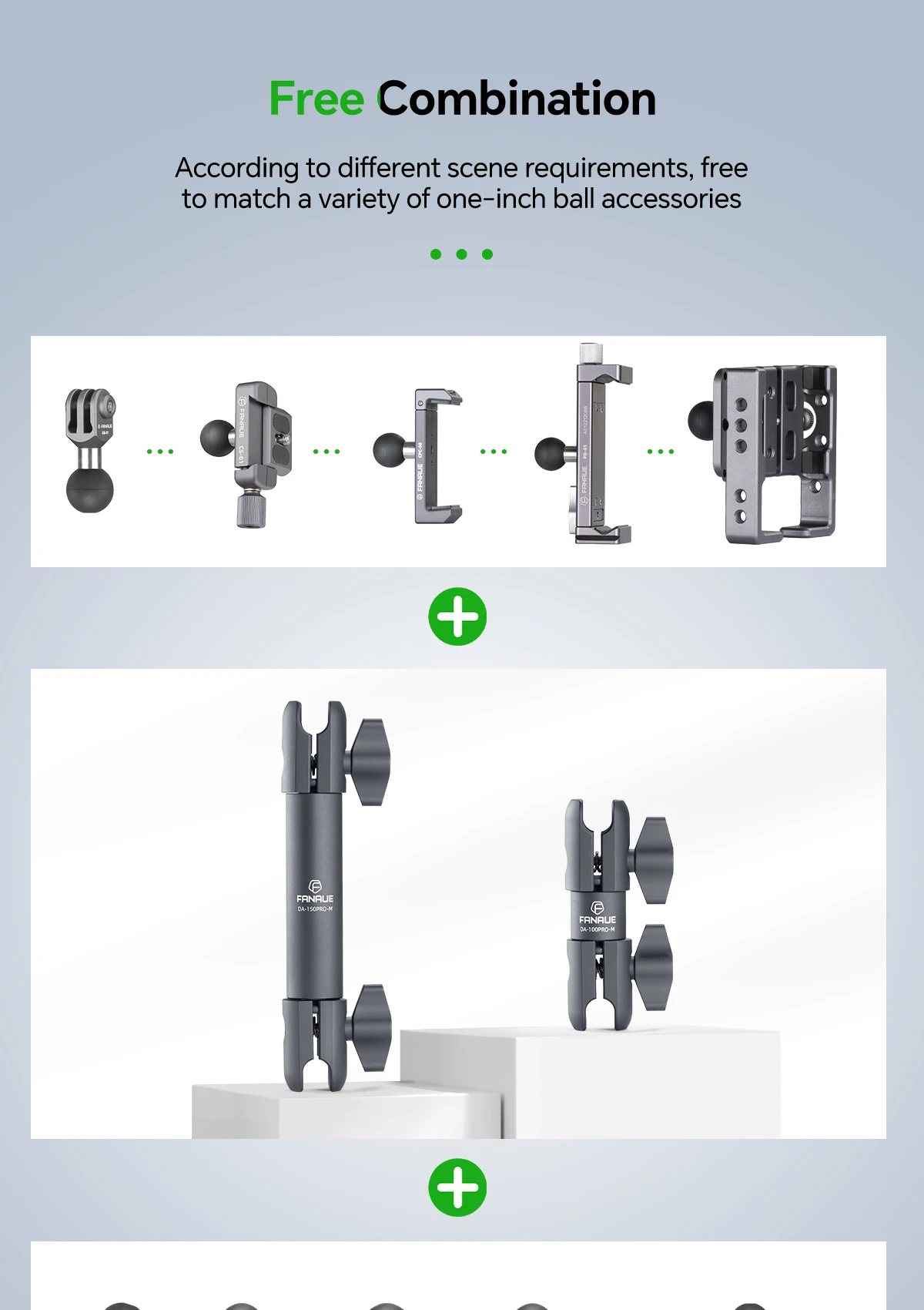 FANAUE Aluminium-Doppelsockel-Dreharm für 20-mm-Kugelkopf-Adapter für Gopro Insta360 Fahrrad- und Motorradkamera-Verlängerungsarm – Detail 7