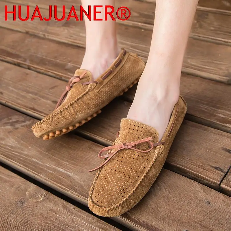 Neue Sommer Herren Slipper Wildleder Sandalen lässig weiche flache Slip-On Schuhe aushöhlen atmungsaktive Quaste Fahr schuhe männlich