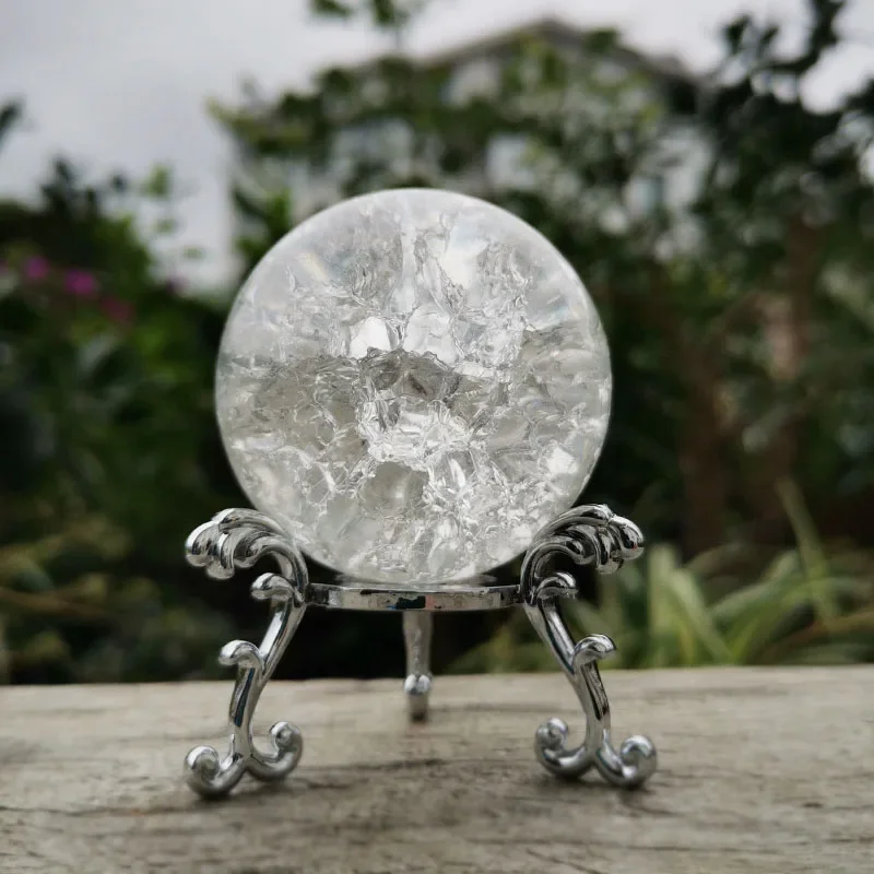 5/6cm Crystal Ice Crack Ball with Stand Glass Sphere Feng Shui Ornament Rocky Water Fountain Decor Sphere Home Decor Figurine