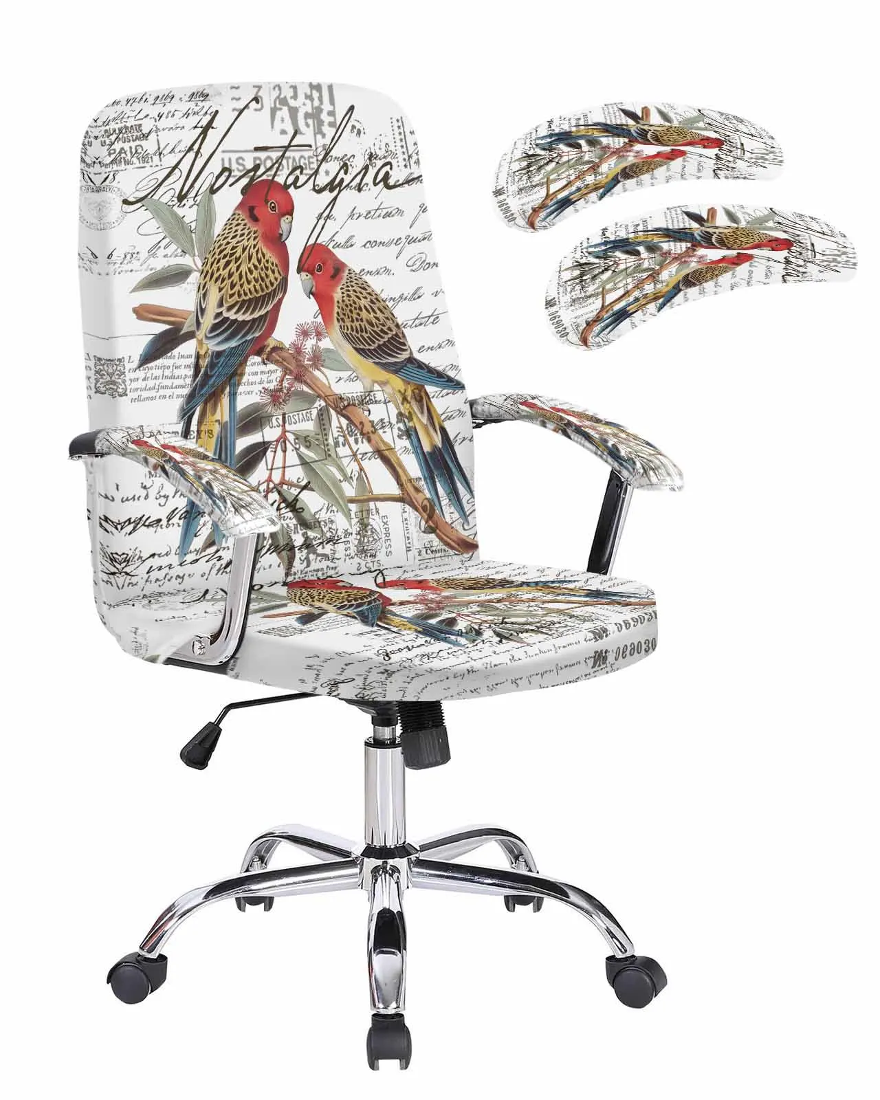 Vintage Bird Hand Drawn Envelope Elastic Office Chair Cover Gaming Computer Chair Armchair Protector Seat Covers