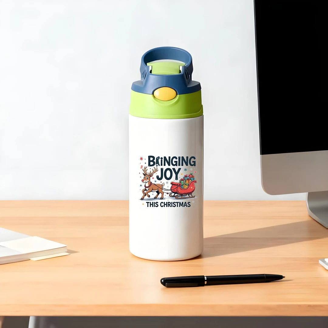 Isolierter Becher aus Edelstahl 304, Cartoon-Rentier, Weihnachtsstrohbecher, isolierte Wasserflasche für Kinder, isolierter Becher, Weihnachten
