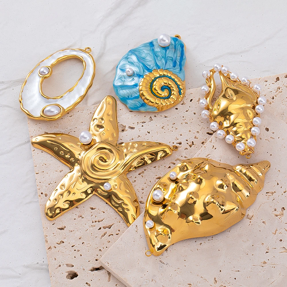 1pcs Best Selling Ocean Style Stainless Steel Large Starfish Snail Conch Charm Pendant For DIY Necklace Jewelry Crafts Accessory