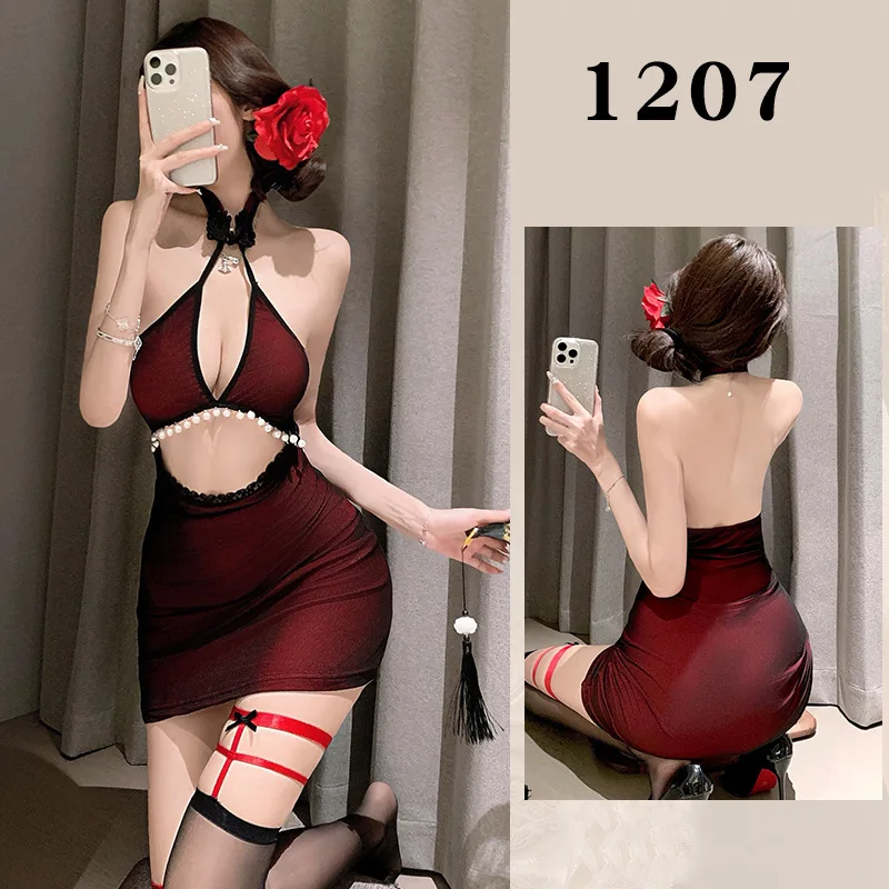 

Sexy Halter Neck Tube Top Lingerie, Sexy Bodycon Skirt, Hot and Tempting Erotic Uniform Set for Hot Girls
