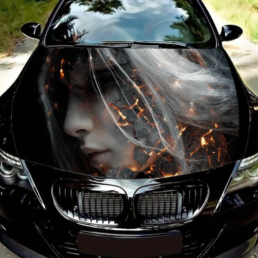 

Lava Phantom Face Car Vinyl Wrap, PVC Waterproof Car Hood Sticker, Self-Adhesive Scratch-Resistant Stickers for Engine Cover, Ca