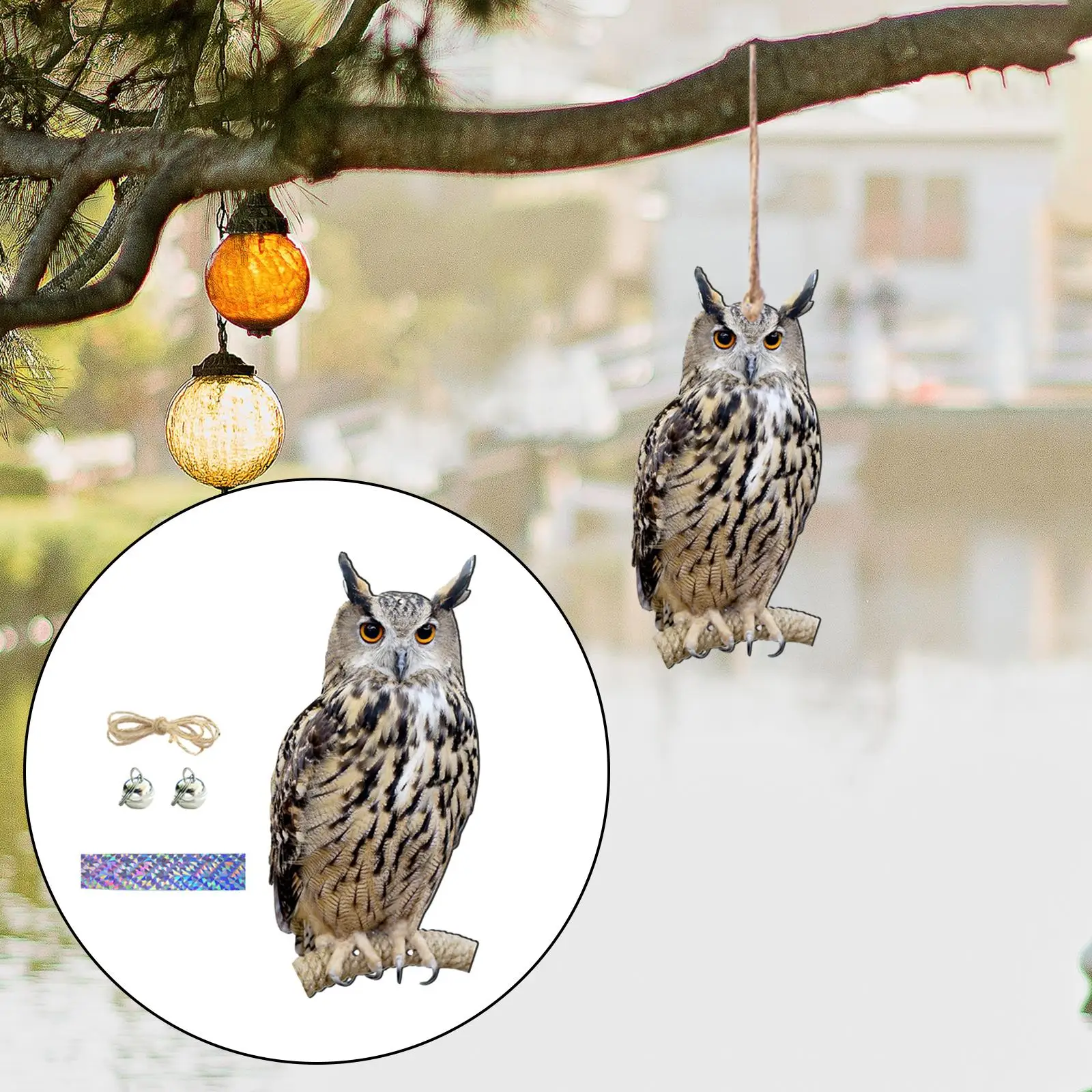 Realistic Fake Owl Garden Decor Sculpture Bird Deterrent Ornament for Outdoor Balcony Pool Courtyard Use