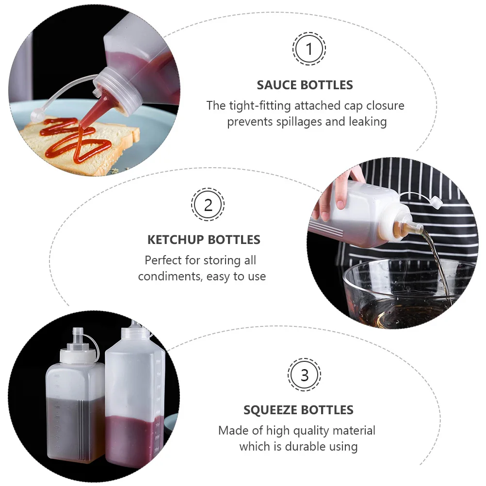 

800Ml Squeeze Bottle Condiment Dispenser Transparent Sauce Bottles With Measurement Scale Leak-Proof Ketchup Mustard Jam Storage