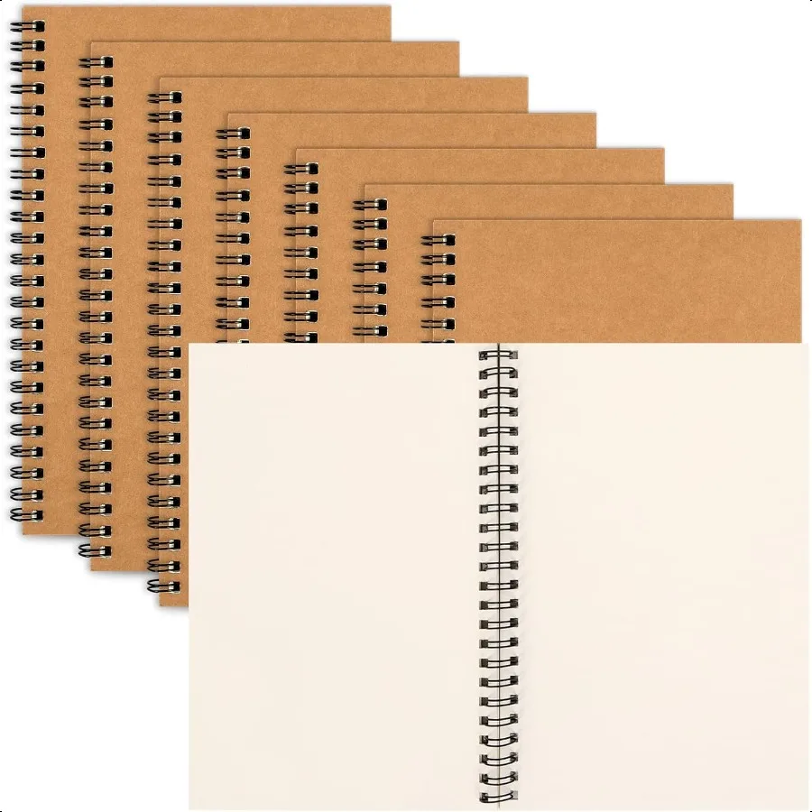 7 Pack Blank Spiral Notebook A5 Unlined Spiral Notebook 100 Pages Journal Sketch Books 8.3x 5.5 Soft Cover Kraft Diary Planner