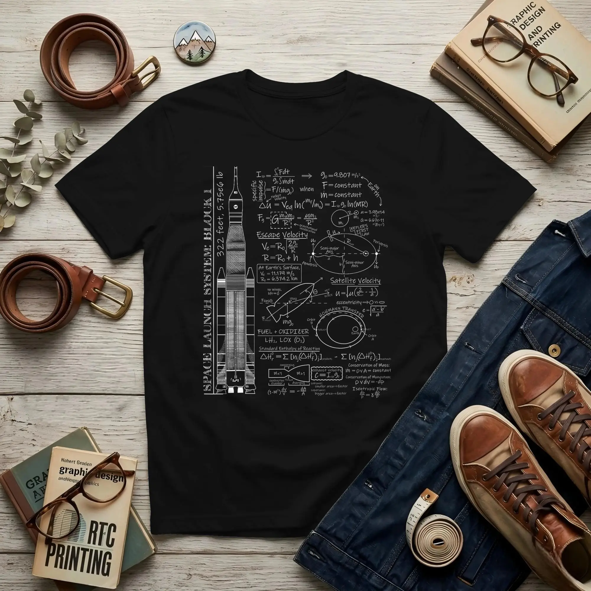 Space Launch Artemis SLS Rocket Science Equations Men T Shirt Artemis II Tees Short Sleeve Crewneck Pure Cotton Party T-Shirt