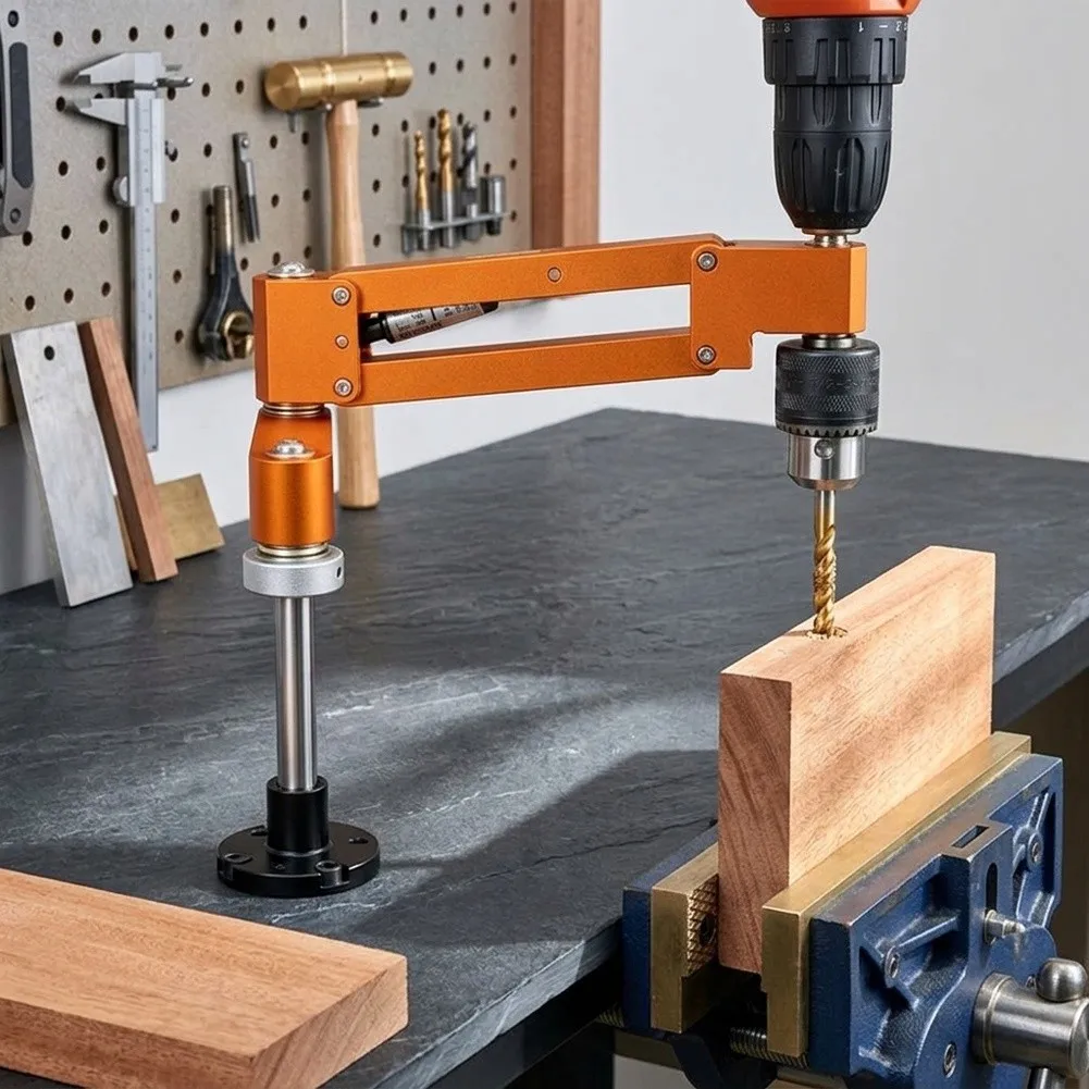 CNC Aluminum Tapping Cantilever Bracket for Hand Drills Designed for Accurate Tap Depth Control in Horizontal or Vertical Mode