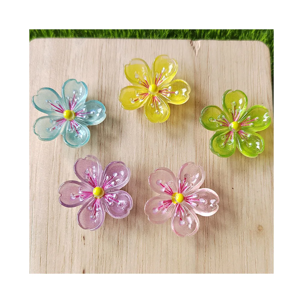 Kawaii Resin Mini Luminous Cherry Blossom Flatback Cabochon Scrapbook DIY Embellishments Craft Accessories