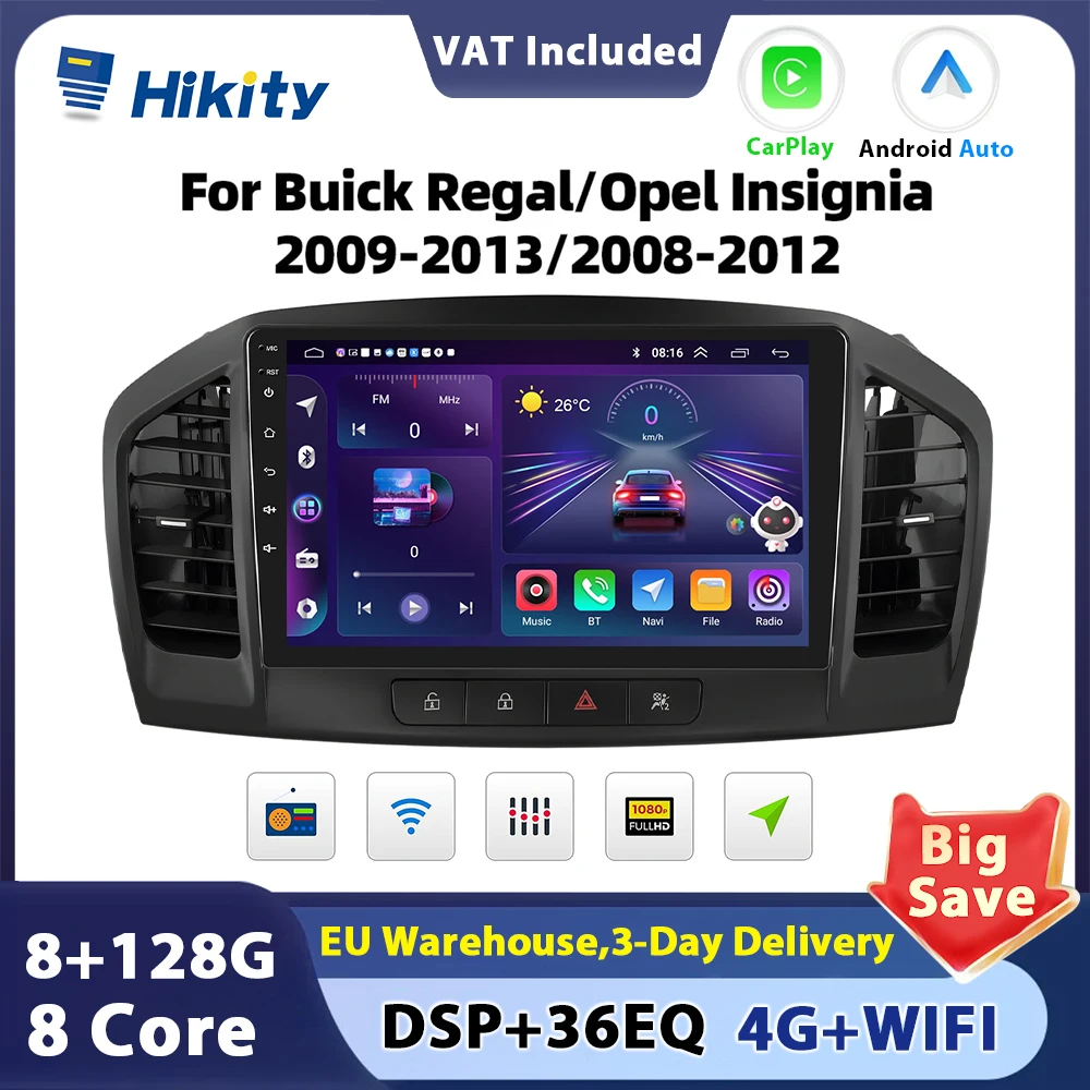 Hikity Carplay Android 2 din Car Radio For Opel Insignia 2008 2009-2012 Buick Regal 2009-2013 Android Auto Stereo WiF GPS 4G