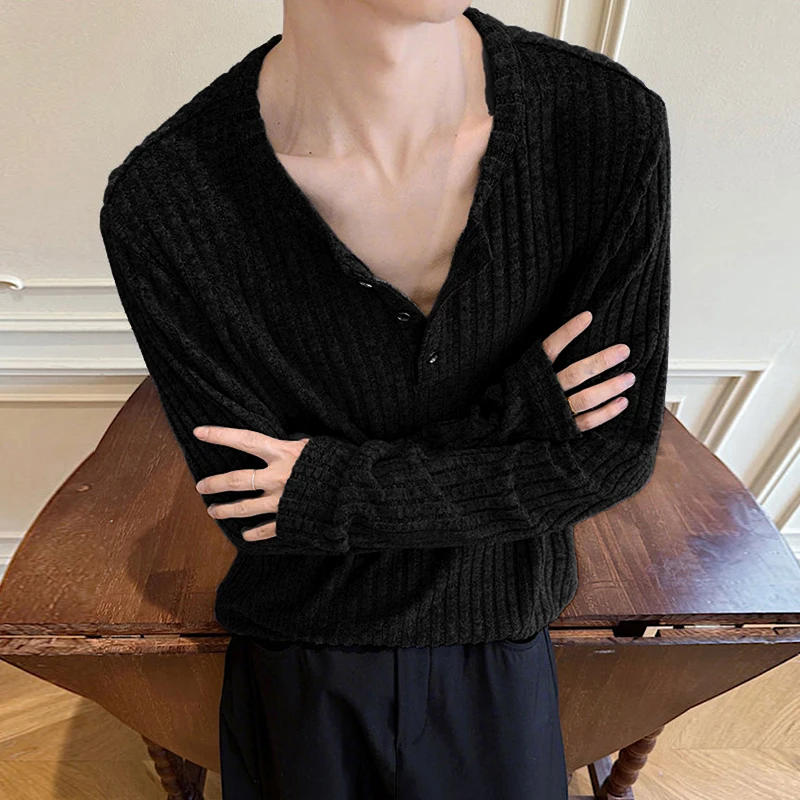 Incerun camisa masculina cor sólida de malha manga longa casual roupas masculinas streetwear estilo coreano primavera outono moda masculina topos