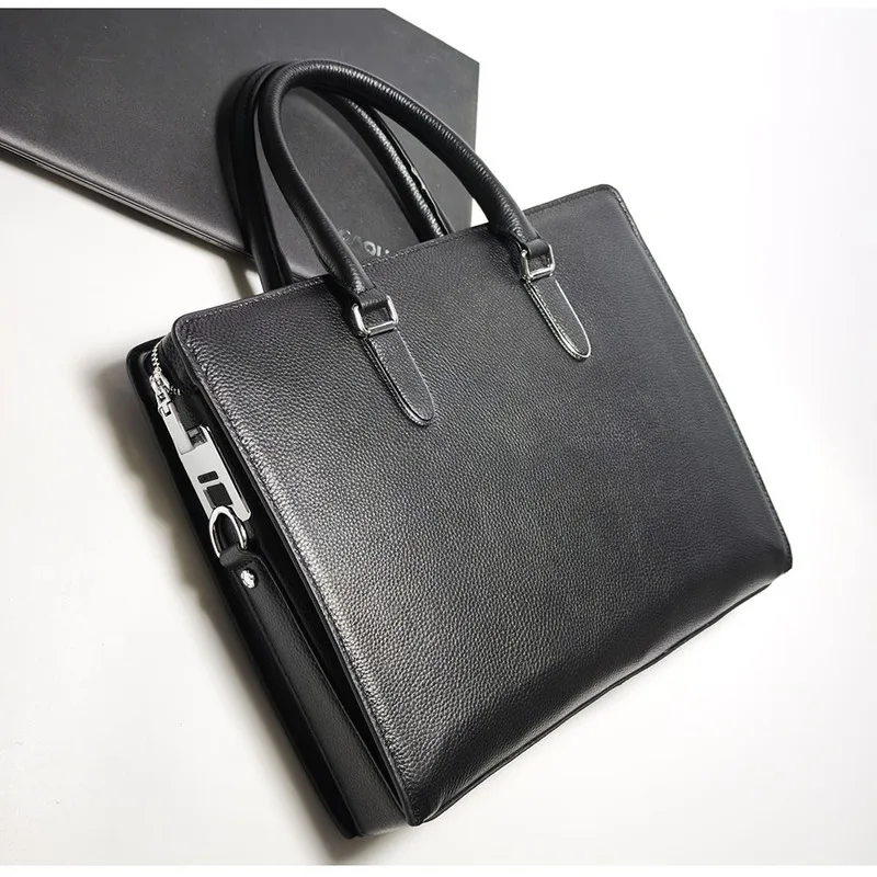 Fingerprint lock layer cowhide large capacity business commuting leather briefcase fingerprint unlock