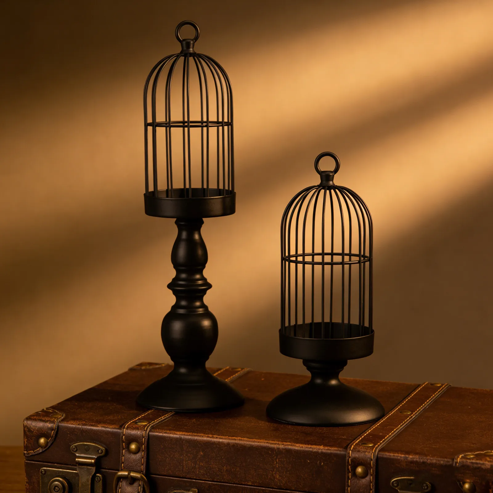 2Pcs Vintage Birdcage Holder Metal Pillar Holders Decorative Table Centerpiece for Home Decor Weddings Parties