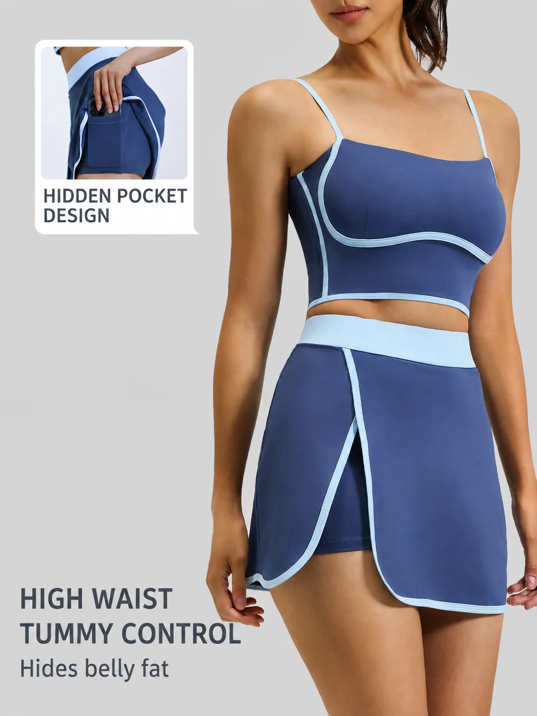 Women’s Summer 2 Piece Sports Set,High Support Anti-Exposure Shockproof Yoga Running Gym Outfit, Quick Dry Breathable Activewear