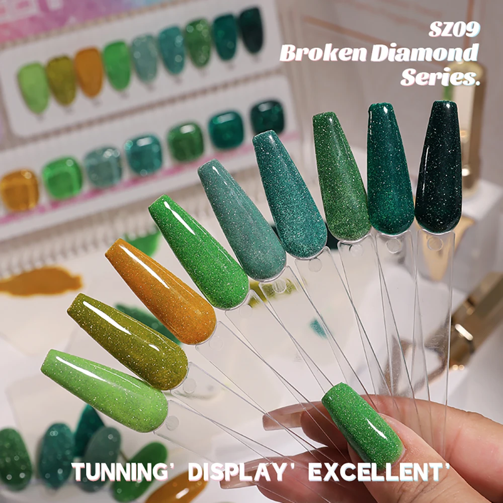 Vendeeni 9 Farben/Set Grüner Glitzer-Broken-Diamond-Gel-Nagellack TPO FREI Semi-Permanenter Glitzer-UV-LED-Gel-Lack mit Display – Detail 14