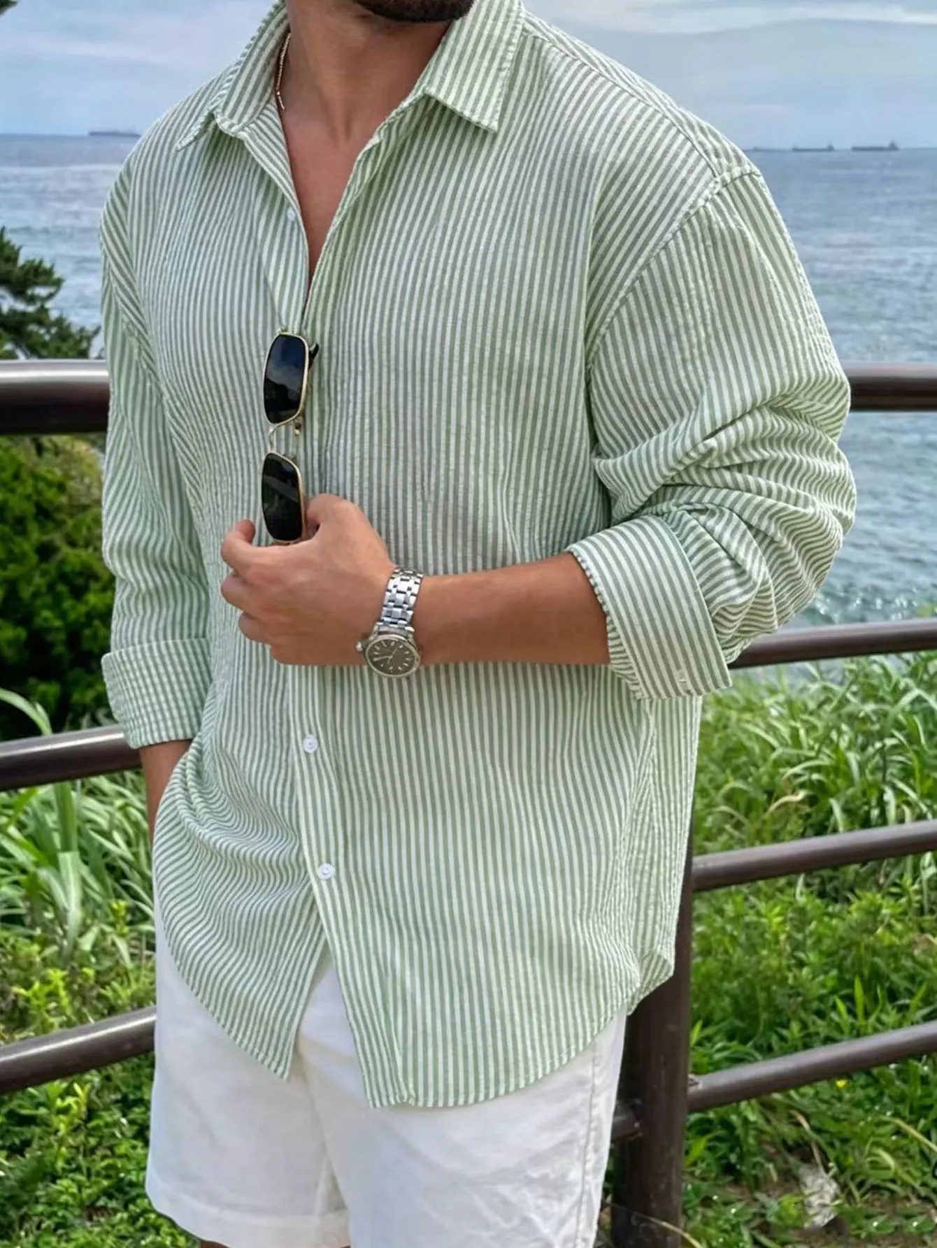 Herren Langarm-Streifenhemd mit Lockerem Schnitt Stilvolle Bequeme Freizeitkleidung für Alle Jahreszeiten Ideal für Outdoor-Aktivitäten – Detail 25