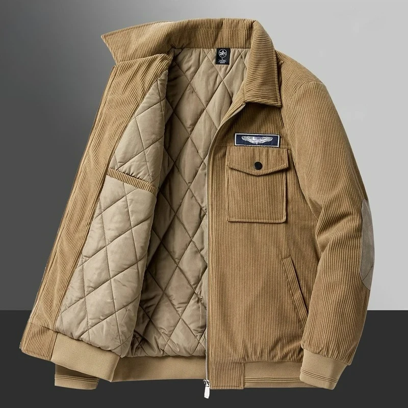 

Men Corduroy Padded Jacket Casual Business Thickened Parka High Quality Turndown Collar Travel Windproof Winter Jackets for Men