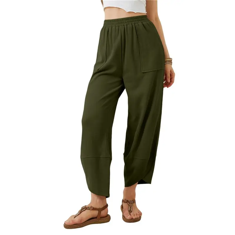 

【HOT-SELLING!】Womens Baggy Wide Leg Pants Casual Elastic Waisted Palazzo Harem Pants With Pockets