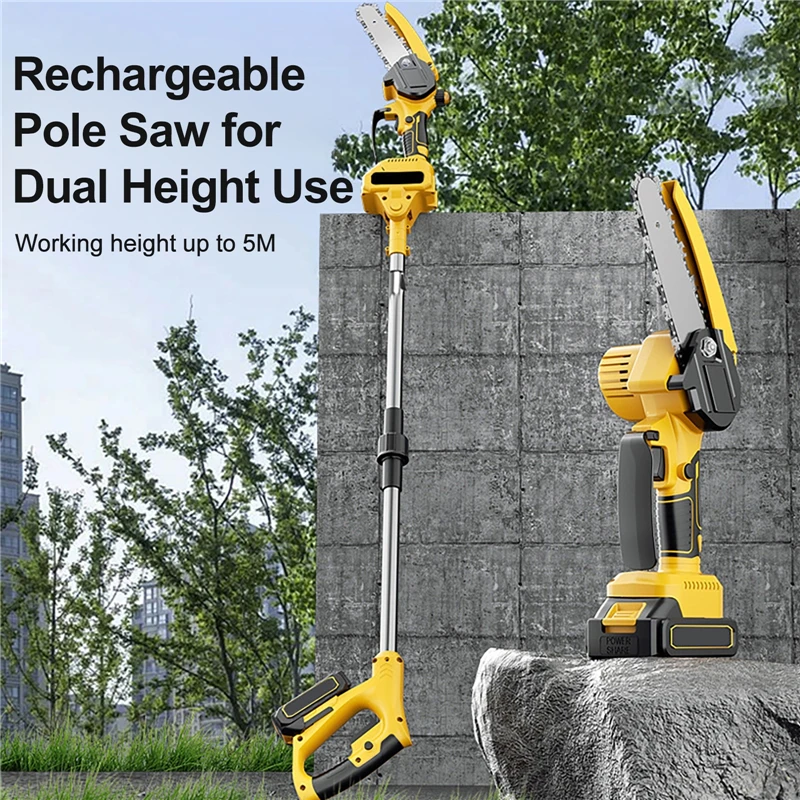 2 IN 1 Electric Telescoping Pole Saw High-Branch Pruner Electric Pruning Saw with Extended Rod Gardening Tools with 1 Battery
