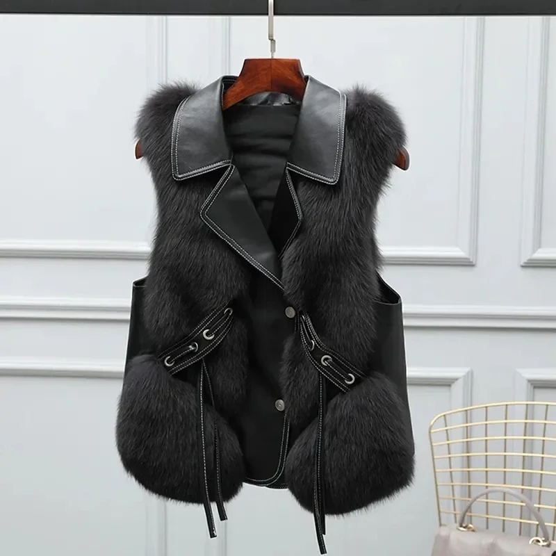 High Quality Imitation Fox Fur Vest Jacket Women 2024 Winter Waistcoat Short Fur Vest Female Vestcoat Sleeveless L223