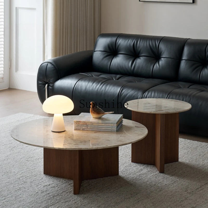 

Ash wood wabi sand wind terrazzo simple round coffee table combination