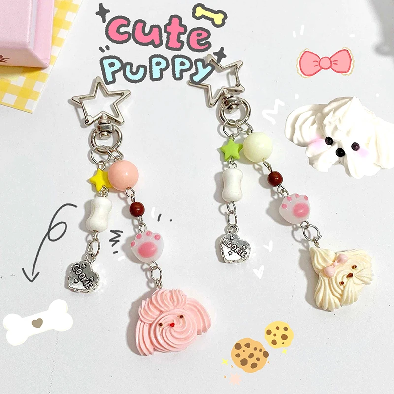 Fashion Ins Style Puppy Phone Chain Keychain Cartoon Cream Dog Phone Lanyard Bag Hanghing Decoration For Best Friends Gifts