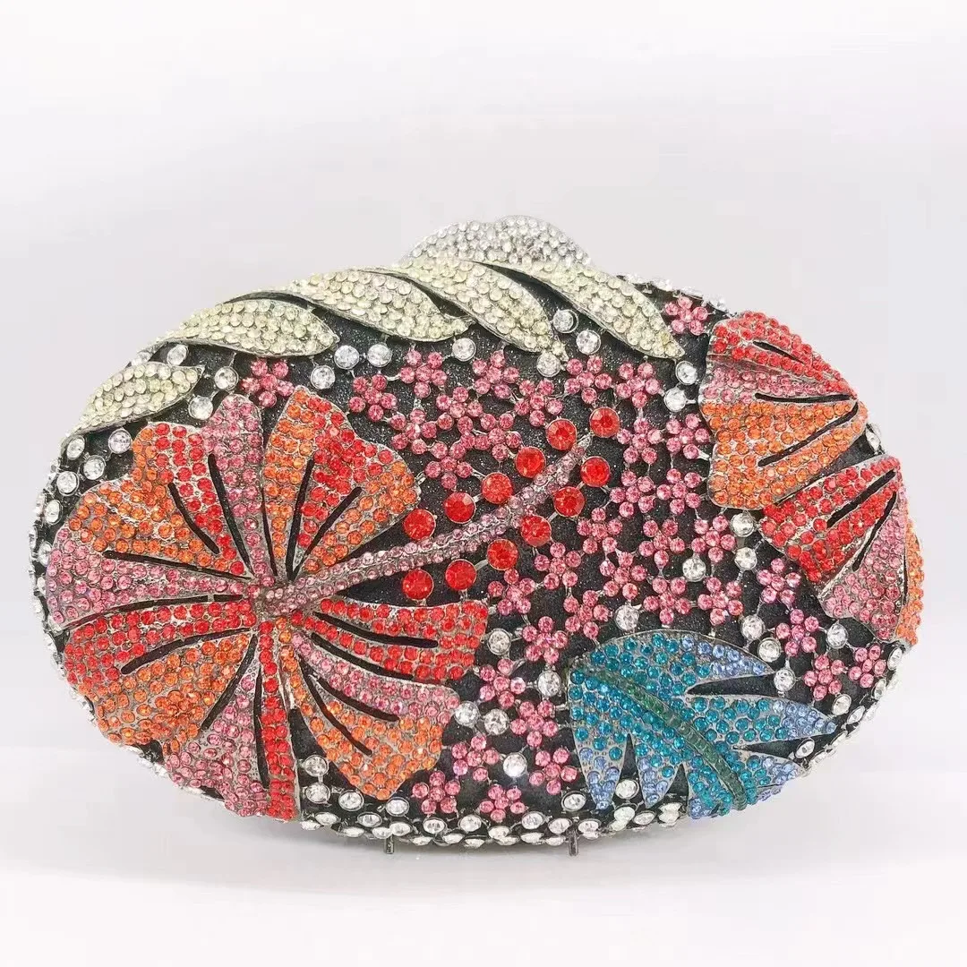 

New Arrival Multicolorful Women Diamond Evening Clutches Luxury Fashion Lady Oval Shape Floral Crystal Shoulder Wedding Bag