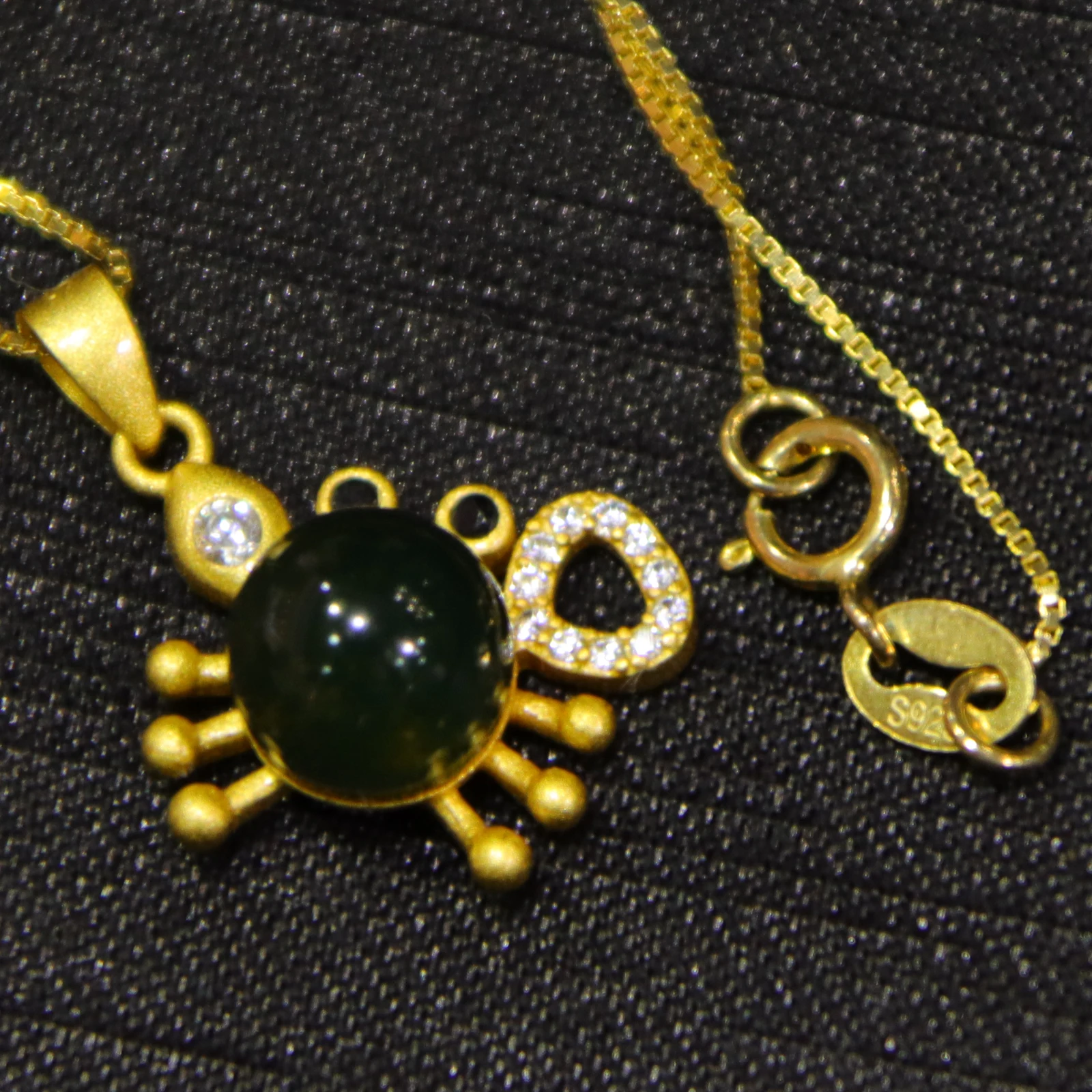 Pure Silver Mexican Blue Amber Pendant 7mm Crab Design Natural Gemstone Jewelry Gift for Women