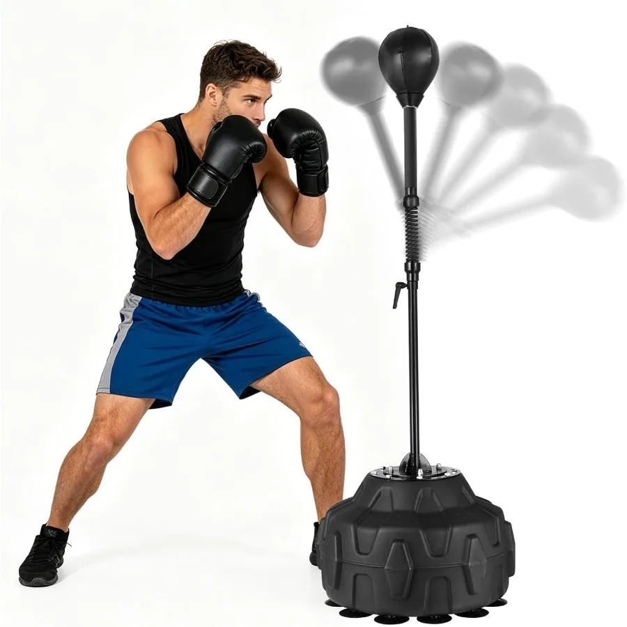 Adjustable Reflex Bag Boxing Speed Bag with Stand, 57–72 in Height, PVC Sphere & Thick Spring, Suction Cup Base, Fast Setup