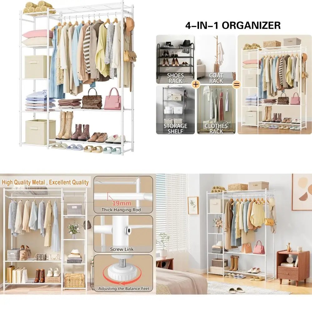 

Портативная 4-уровневая вешалка для одежды с подвесным стержнем, отдельно стоящая система хранения органайзера для гардероба для эффективного управления одеждой