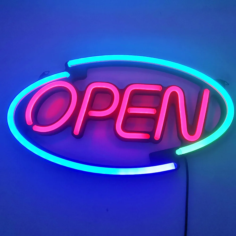 Wholesale 18 x 10 inches Black Acrylic base Flex Neon OPEN Sign at Blue line Red OPEN for Store Notice Display