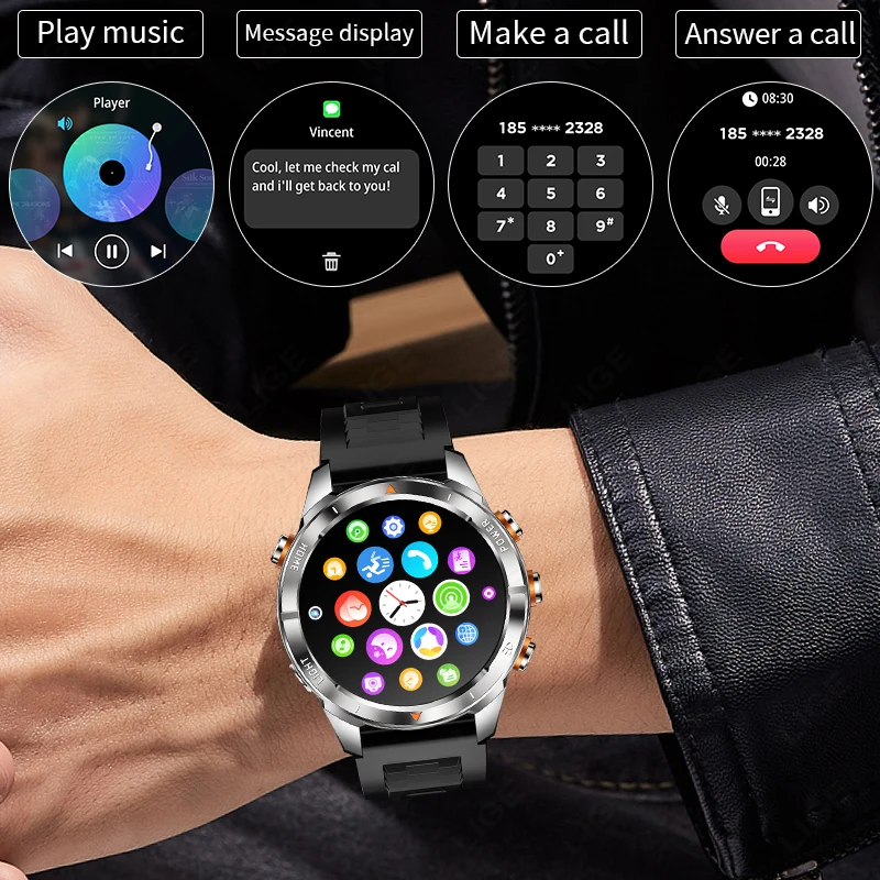 

Military Smart Watch Men 3ATM Waterproof 1.46" AMOLED Screen LED Flashlight 515mAh Battery Heart Rate Sports BT Call Smartwatch