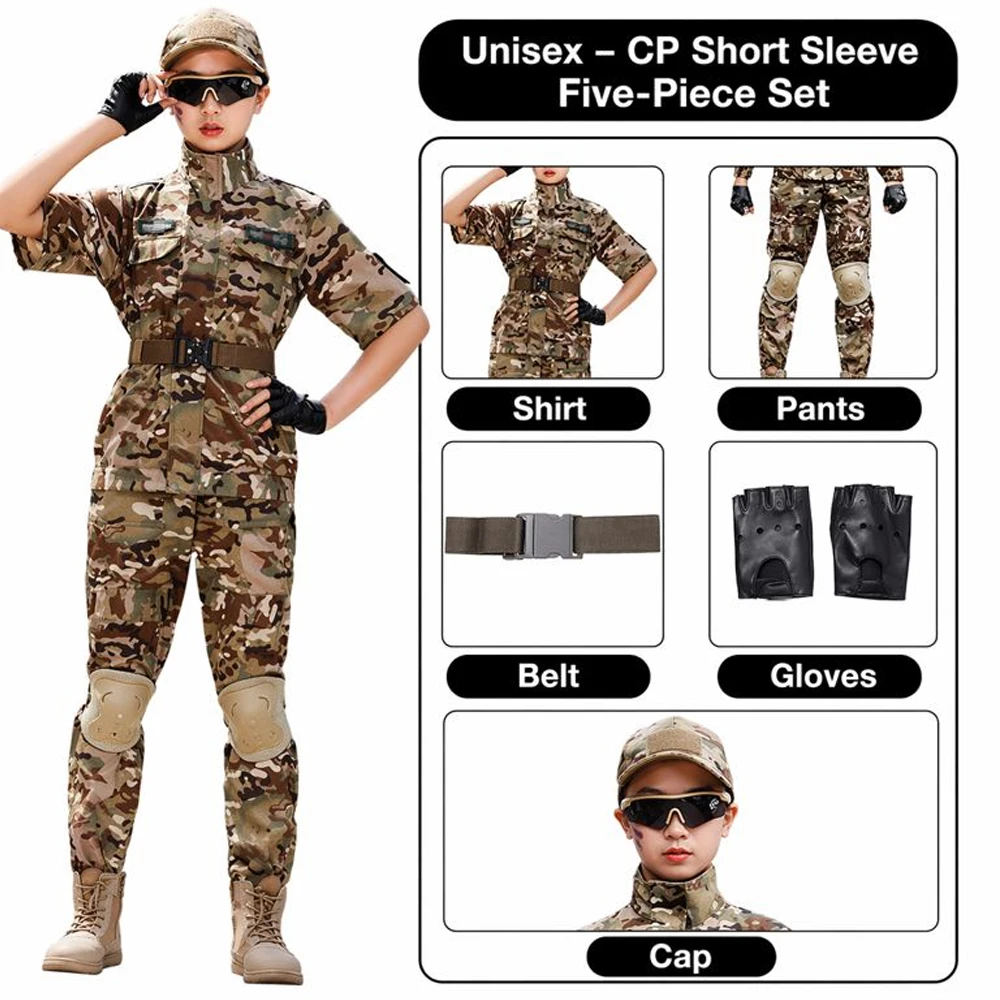 

Kids Tactical Camo Suit Military Training Uniform, Children Special Forces Costume, Outdoor Combat Gear for Summer Camp Cosplay