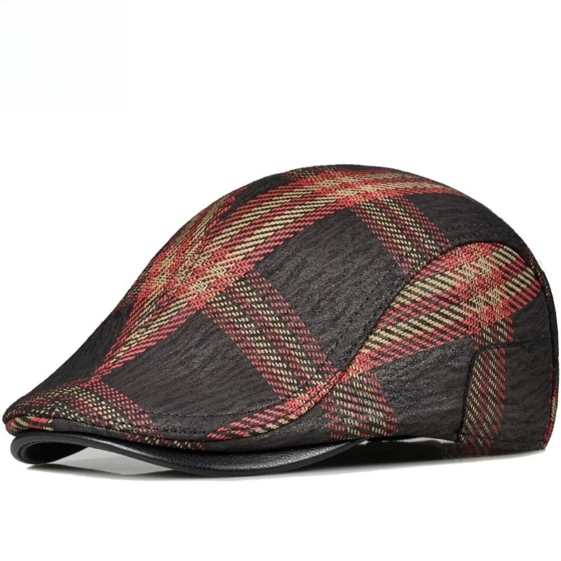 Outdoor Unisex Genuine Leather Duckbill Boina Thin Berets Hats For Men/Women Leisure Print 54-61cm Fitted Cabbie Bonnet