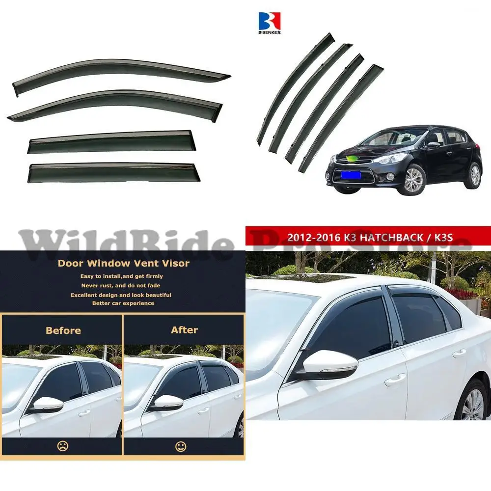 

1 комплект для боковых оконных козырьков для KIA K3 HATCHBACK 2014, ветрозащитный дефлектор, защита от дождя для окон автомобиля, дверной козырек