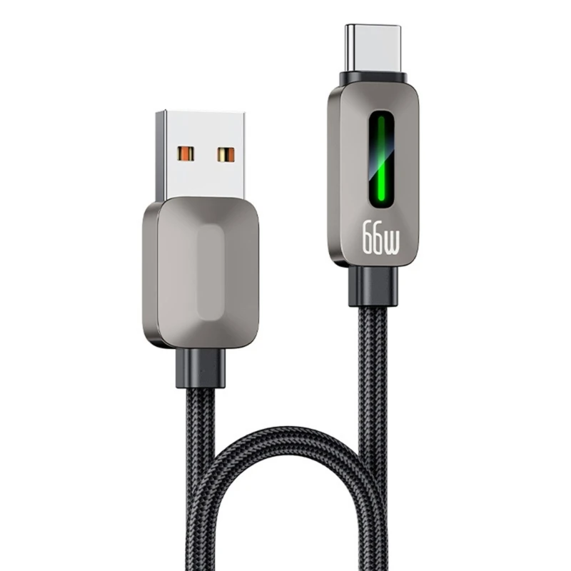 Q6PA 66W Fast Charging USB A To Type C Cable With Intelligent LED And Braided Design For Quick Charging And Data