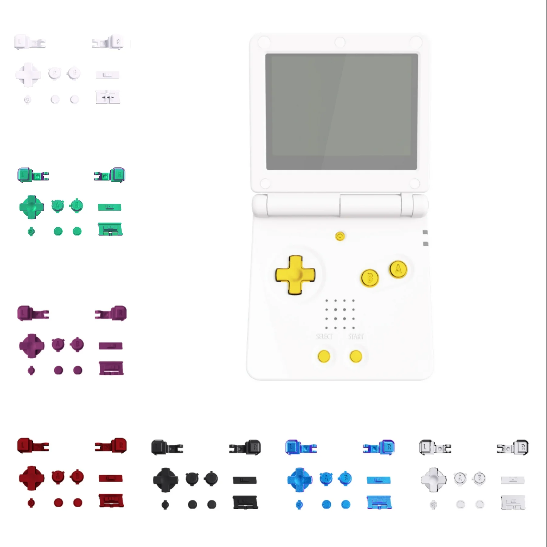 eXtremeRate Full Set Buttons for Gameboy Advance SP, A B L R Button Power On Off Volume Button D-pad Key for GBA SP Console