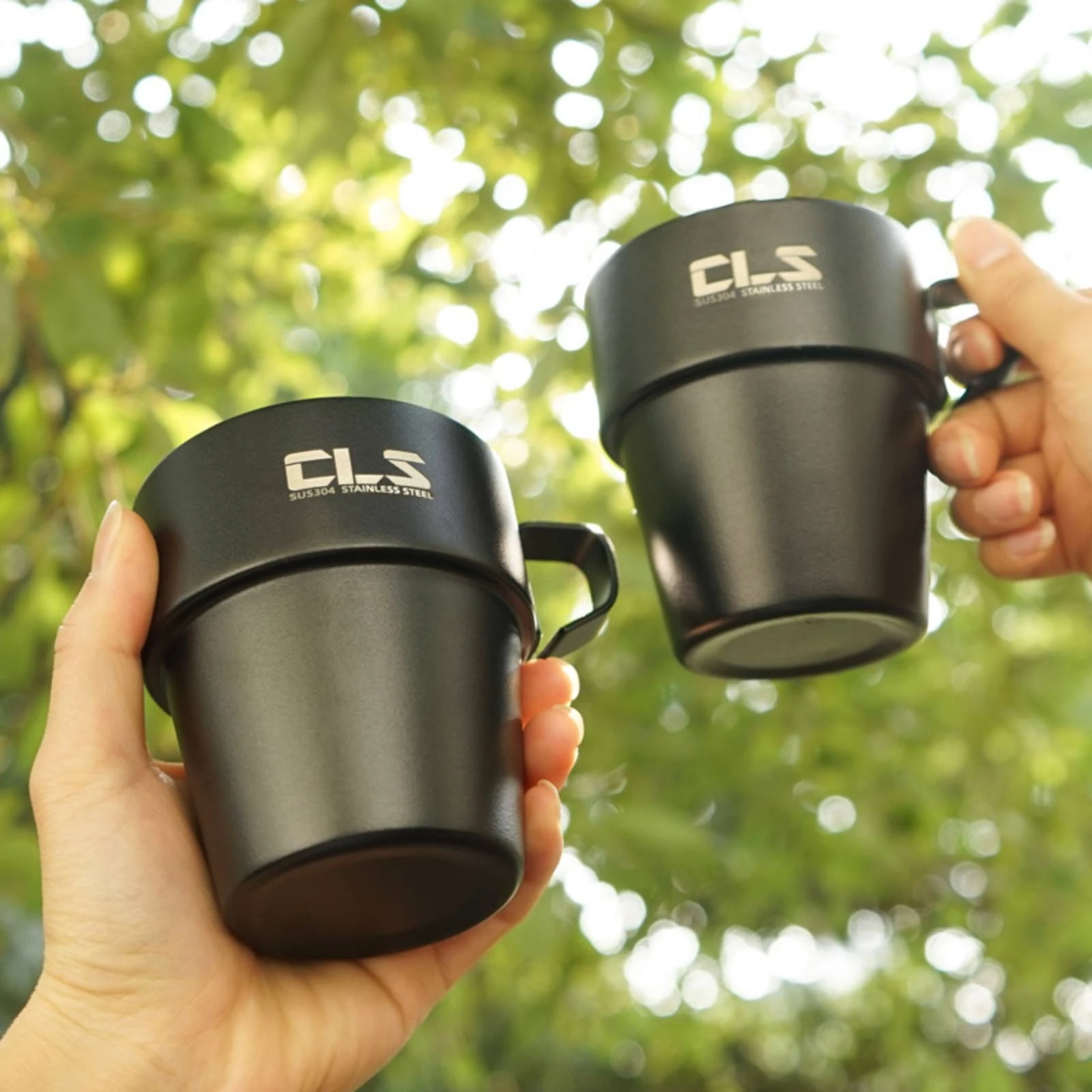 

4 Pieces Stainless Steel Mug Set Matte Black Double-Wall Camping Mugs Mug Rack Holder Set Easy to Clean Outdoor Tableware