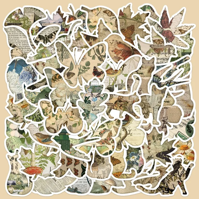 

50pcs Retro Animal Shape Landscape Series Graffiti Stickers Suitable for Helmet Desktop Wall Decoration DIY Sticker Pack